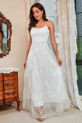 Weißes A-Linien-Abendkleid mit Spaghettiträgern